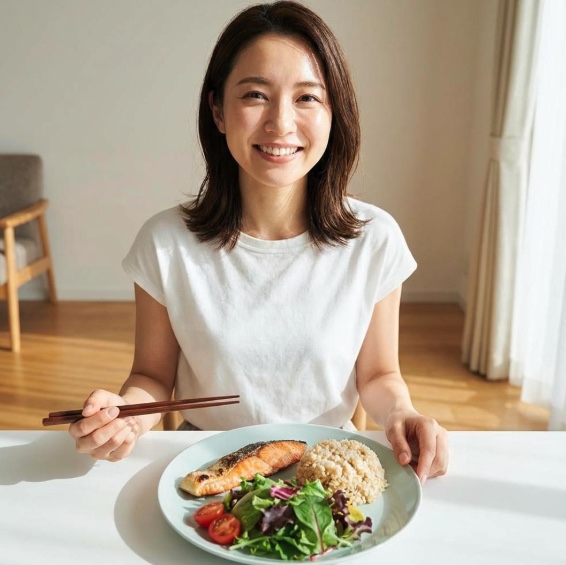 健康に良い食事をしている女性