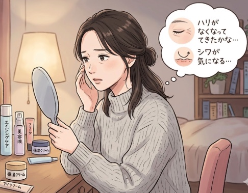 肌のハリとシワが気になり始めた35歳の女性