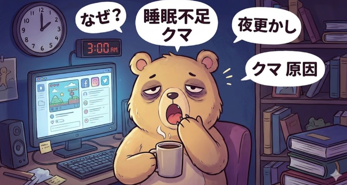 夜更かしとクマの関係イメージ