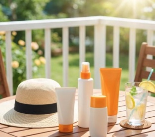 紫外線対策グッズのフラットレイ