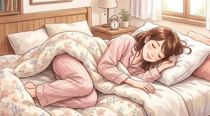 目元の肌の状態を鏡で確認する女性