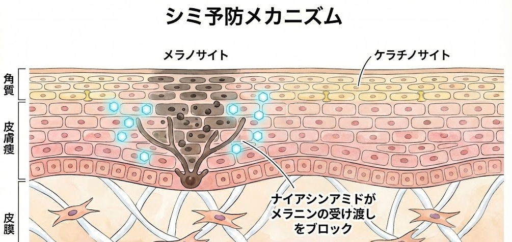 トラネキサム酸のシミ予防メカニズムのイラスト