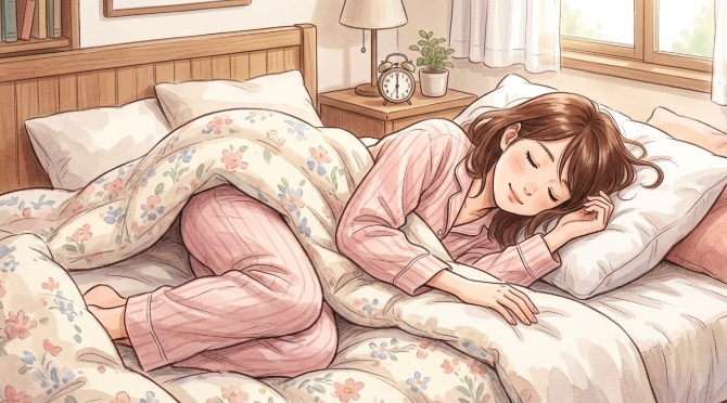 ベッドで眠っている女性