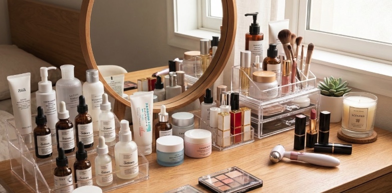 机の上にある美容グッズ