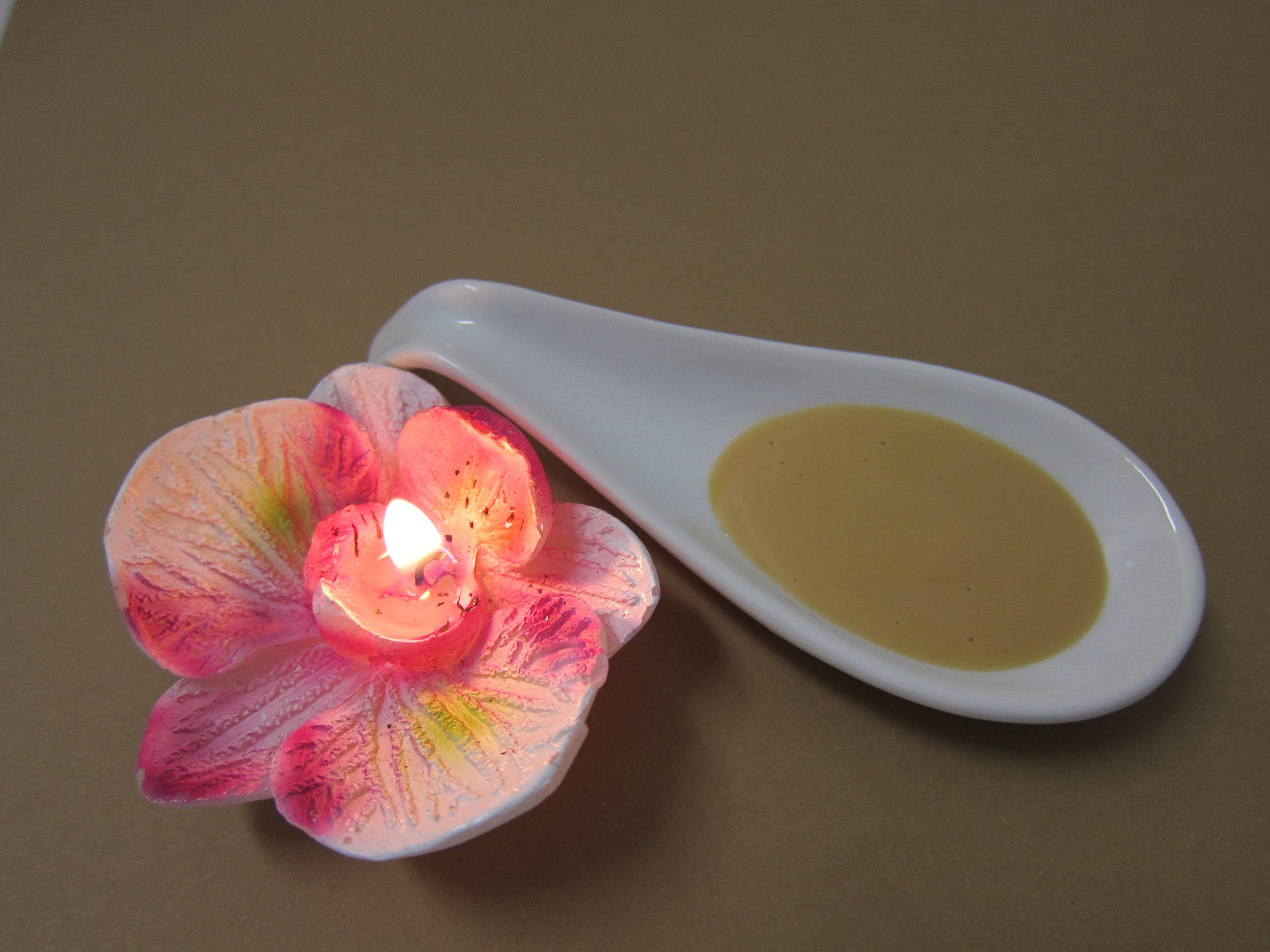 スプーンに乗せられた天然の植物オイル原料と自然素材