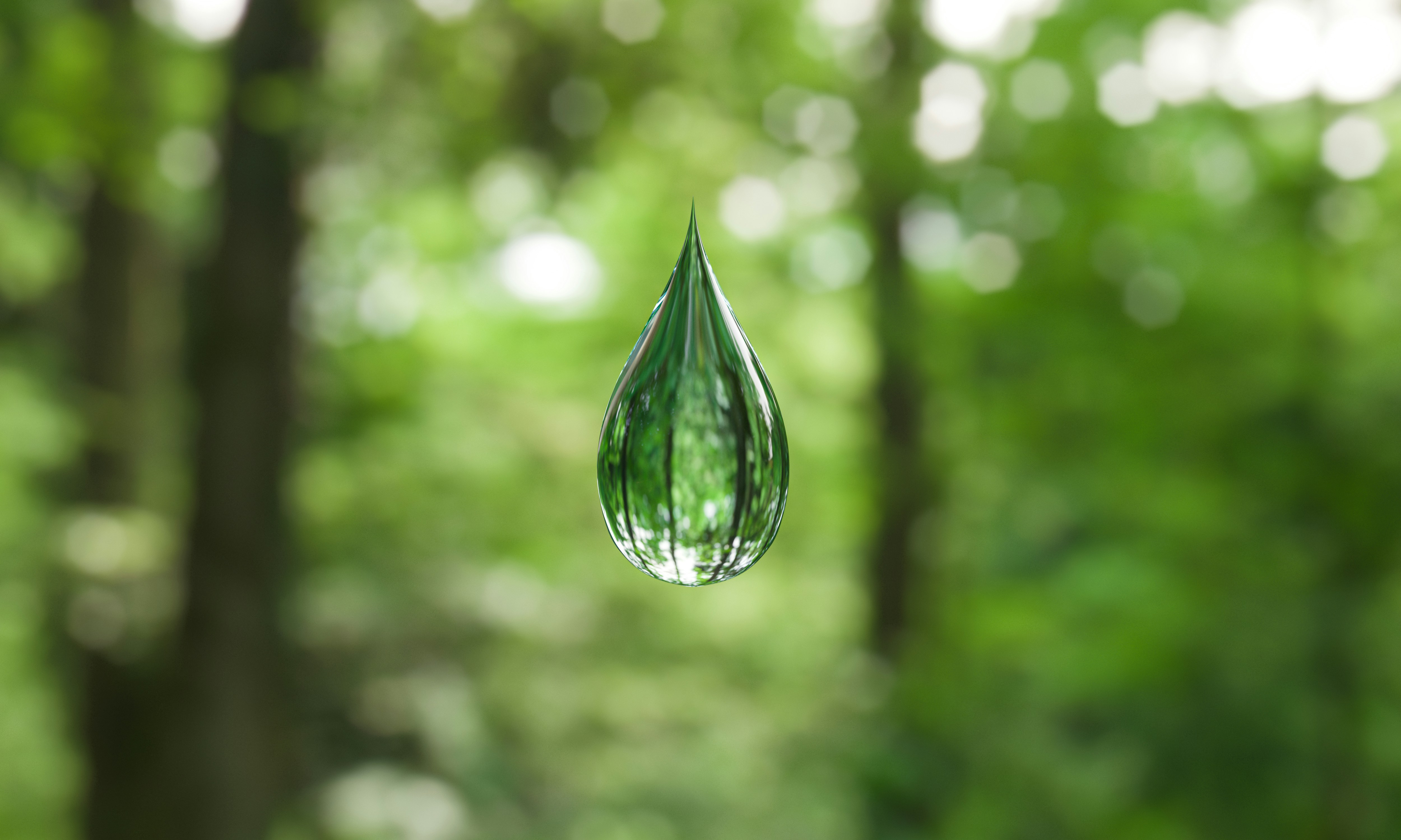 緑の背景に浮かぶ水滴